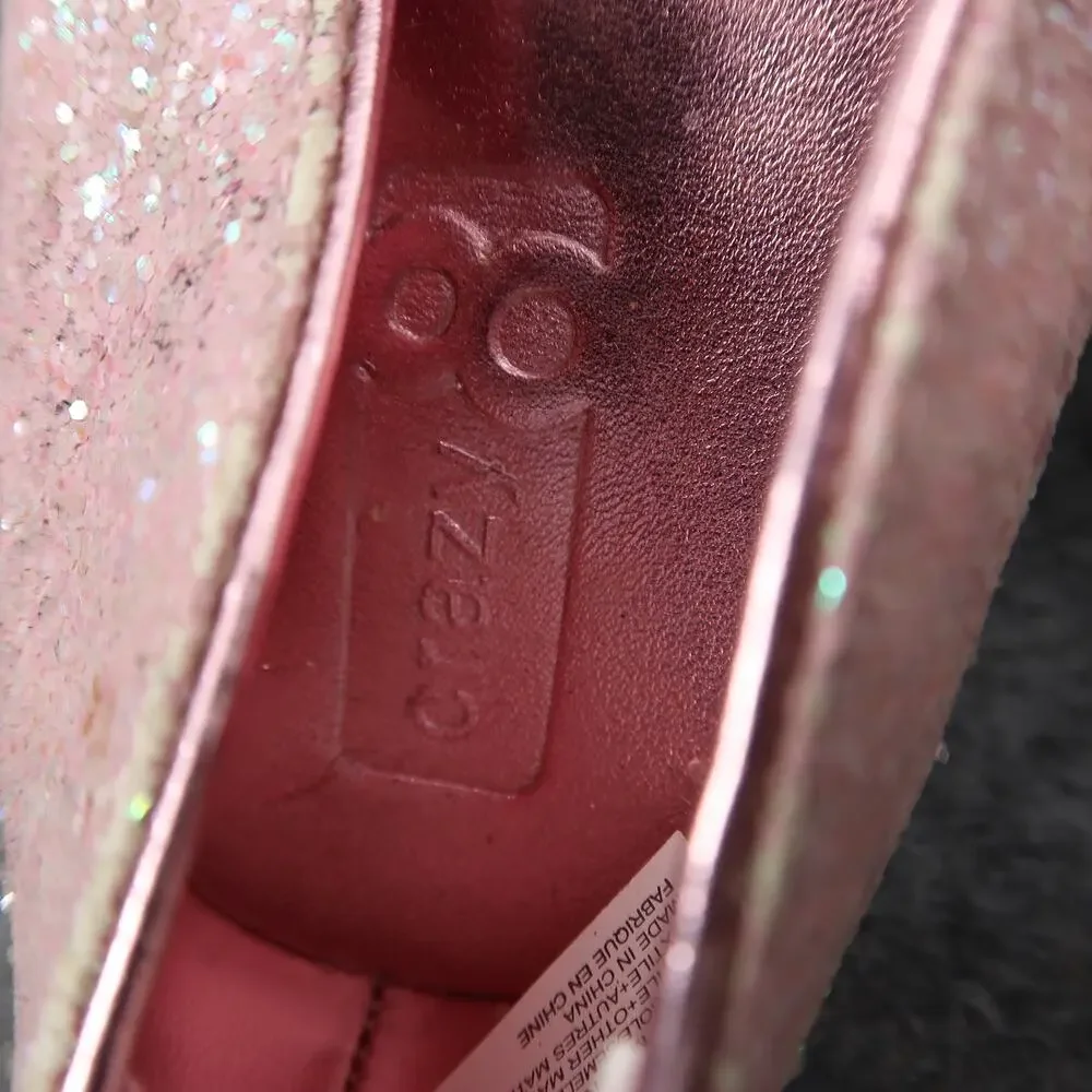 Crazy 8 Shoes Kids Girls 2 Ballet Flats Elastic Straps Pink Glitter Slip On Bow